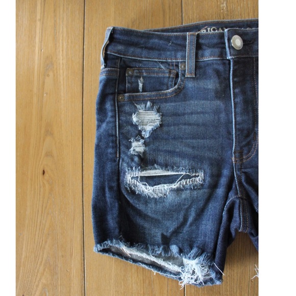 AE Distressed Hi Rise Shortie Jean Shorts 2 26 - Picture 2 of 7